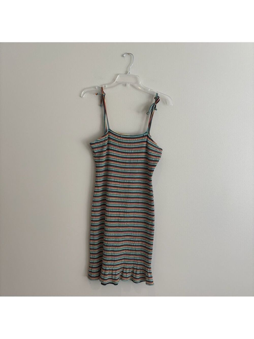 Betsey Johnson Tie Straps Striped Ruffle Multicolor Knit Mini Dress Size M